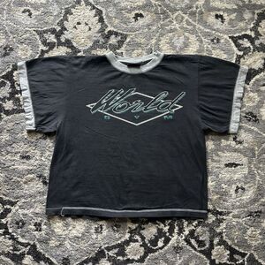 Vintage 90s world gym cropped boxy fit black t-shirt size medium